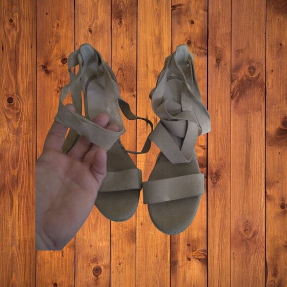 Aldo Women's Size 9 Beige Suede Espadrille Ankle Tie Wedge Heel Open Toe Sandals - Picture 2 of 6